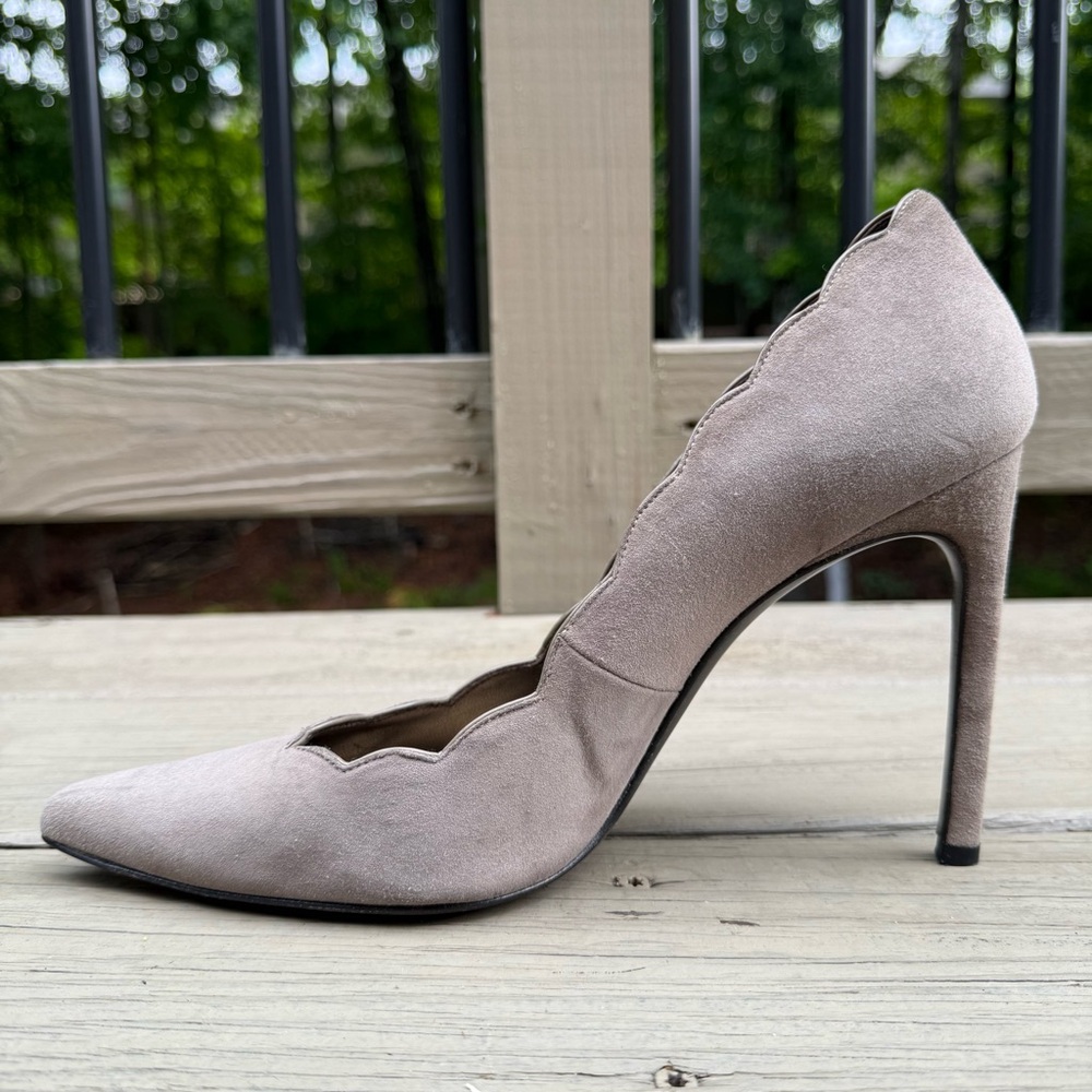 Stuart Weitzman Scallopfine Anthracite Suede Scallop Edge Pumps Shoes Heels 11 - Picture 10 of 15